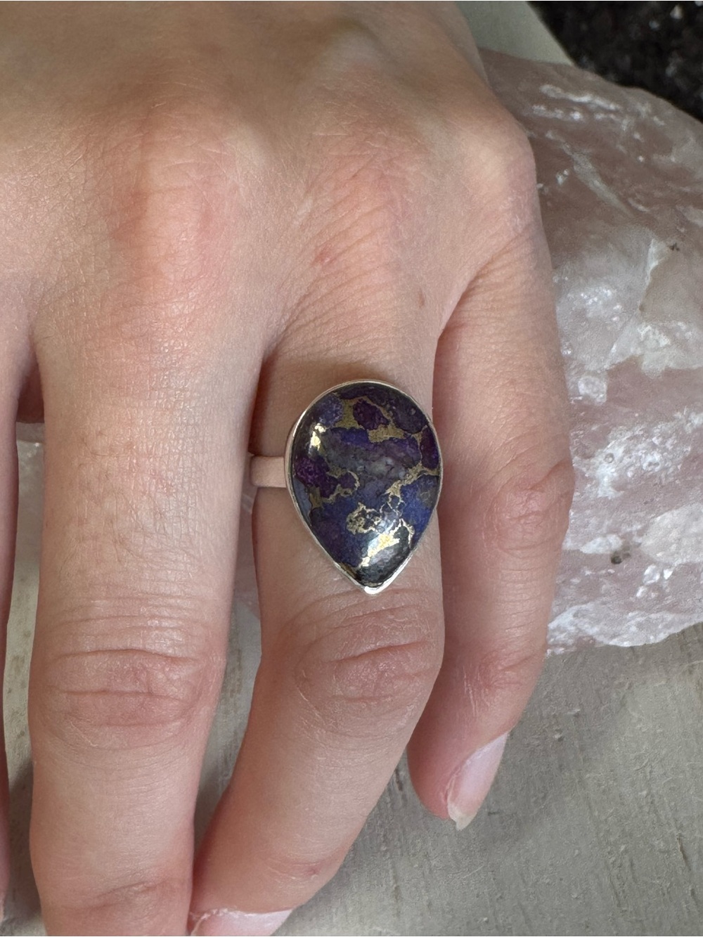 Purple Mojave Turquoise Dahlia Teardrop Stone Ring - Size 5
